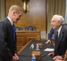 Chairman Nelson speaks with Jack Rubin, witness and Holocaust survivor.